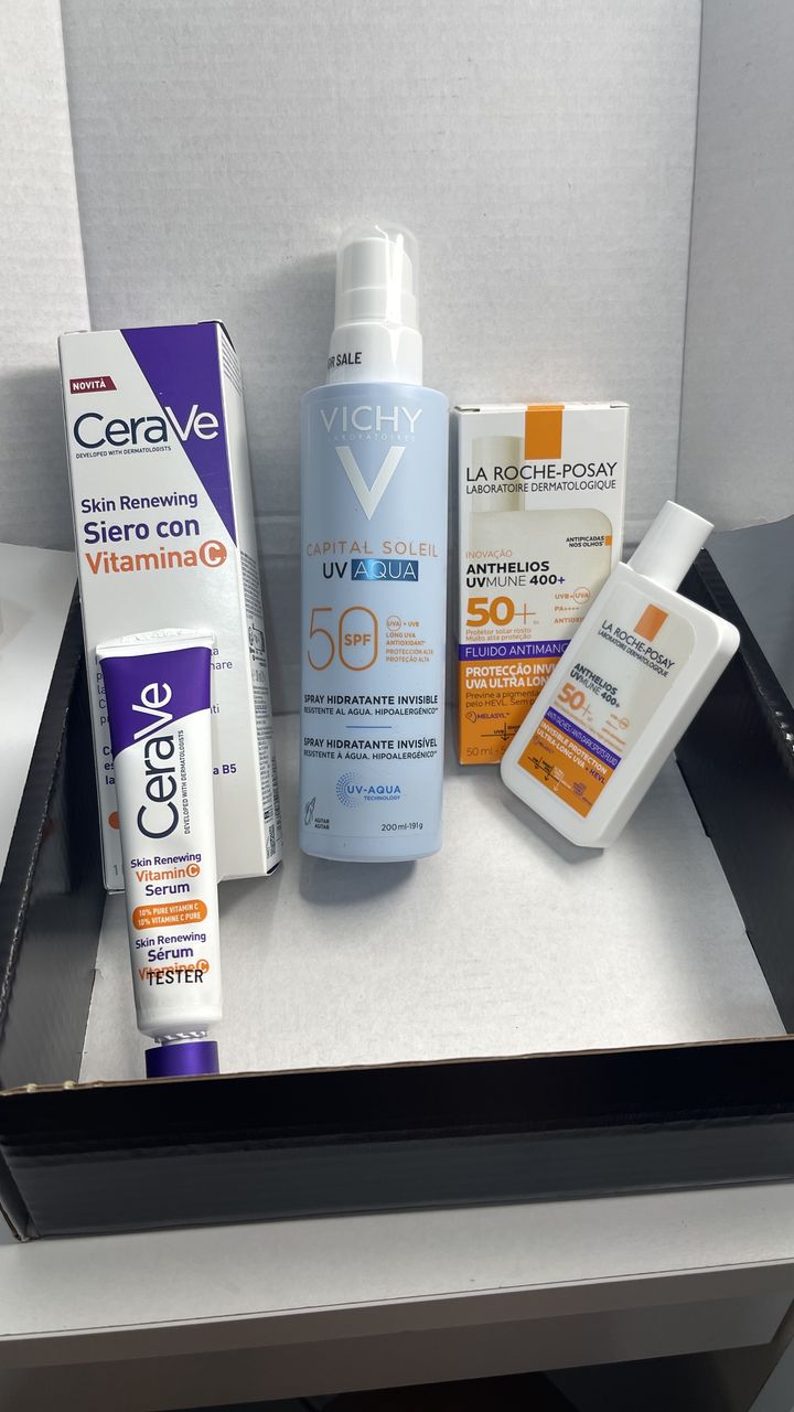Produtos de skincare CeraVe, Vichy e La Roche-Posay
